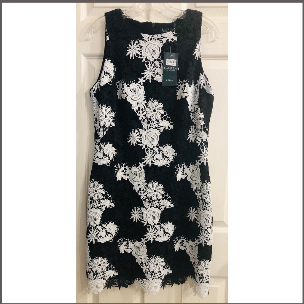 Lauren Ralph Lauren Black/White Lace Overlay Dress